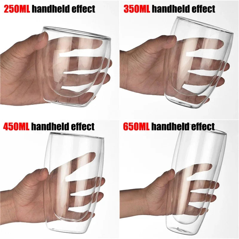 Double Wall High Borosilicate Glass Mug Heat Resistant Tea Milk Lemon Juice Coffee Water Cup Bar Drinkware Lover Gift Creativity