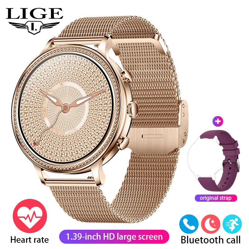 LIGE Luxury Smart Watches For Women Bluetooth Call Connected Phone Women Watch Health Monitor Sports Smartwatch 2023 Women Gift