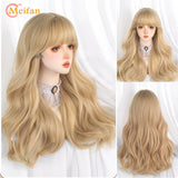 MEIFAN Synthetic Long Straight Lolita Wig with Bangs Wig Girl Cute Mixed Black Red Blonde Cosplay Party Halloween Harajuku Wig