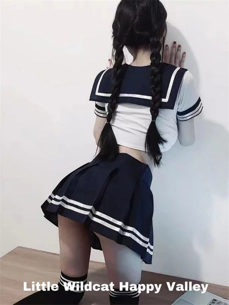 Sexy Lingerie School Student Uniform Role Play Costume Women Cute Mini Skirt Tight Blouse Set Porn College Girl Cosplay Anime