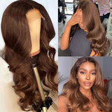 13x4 Chocolate Brown Colored Lace Front Human Hair Wigs For Women HD Transparent Body Wave 360 Full Lace Frontal Wig Pre Plucked