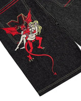 Streetwear Shorts Y2K Pants Mens Hip Hop Evil Graphic Embroidery Denim Gym Shorts New Harajuku Gothic Men Basketball Shorts