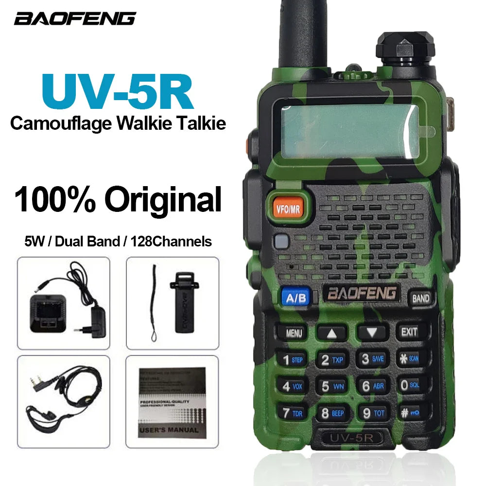 BAOFENG Original UV-5R Camouflage Walkie Talkie BF-UV5R Portable Two Way Radios 5W Dual Band 128CH 1800mAh Wireless Communicator