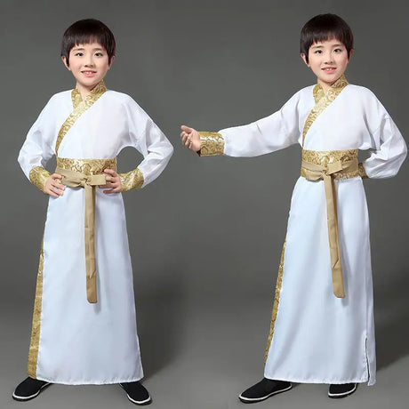 Chinese silk robe Costume Boyls Children Kimono Hanfu China Traditional Vintage Ethnic Students warrior Dance Costume Hanfu set