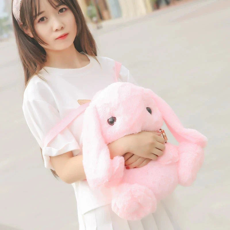 Cute Furry Rabbit Plush Doll Backpack Stuffed Kids Animal Backpack Lolita Rabbit Plush Doll Bag Long Ear Bunny Plushie s