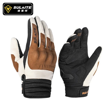 SULAITE Gloves Men Motorcycle Full Finger Breathable Riding Anti-Fall Retro Knight Equipment PVC Shell Windproof Driving Gloves