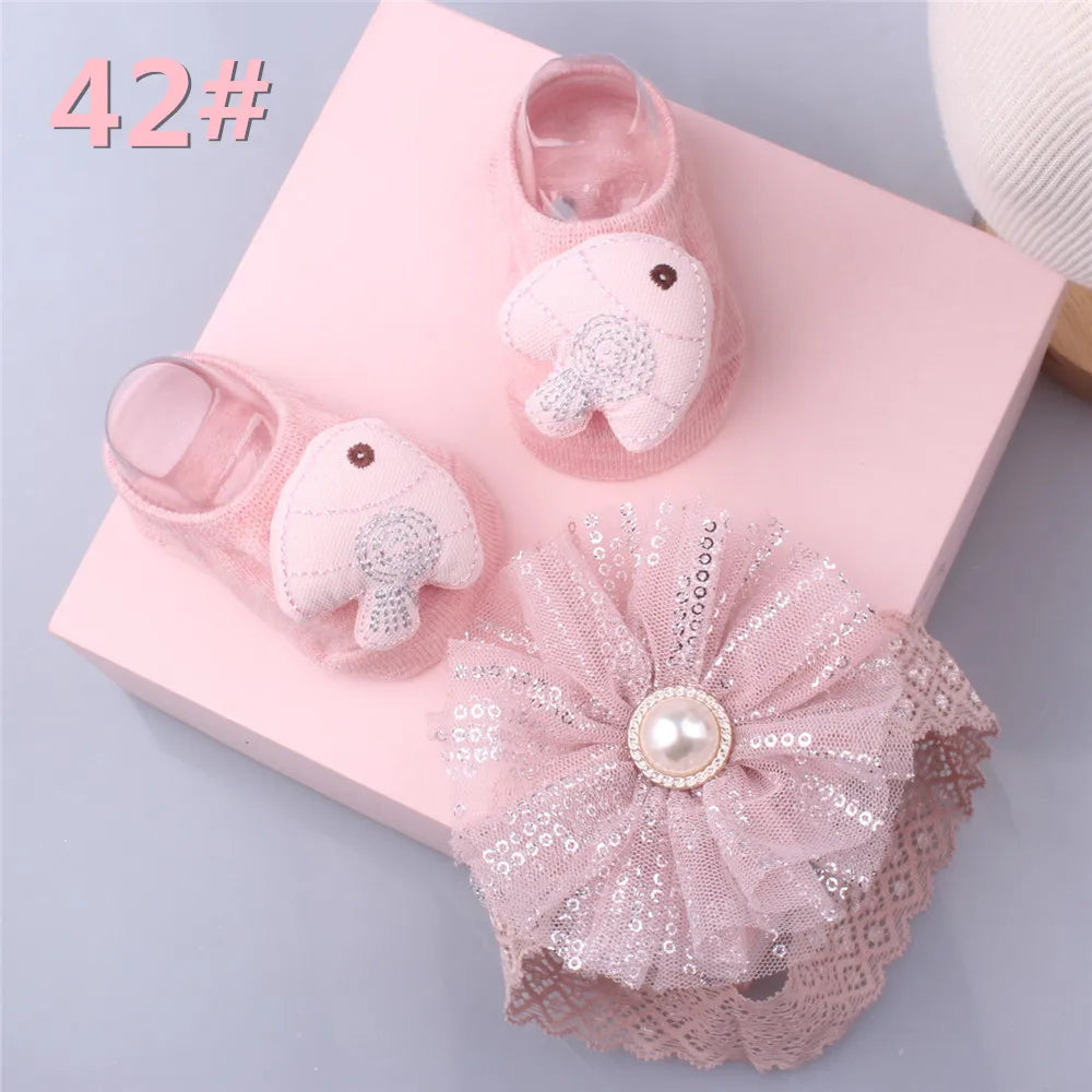 1 Set Cute Gift Bow Flowers Baby Girls Headband Socks Cartoon Animal Bow Newborn Girls Hair Band Kids Headwear Hair Accessories