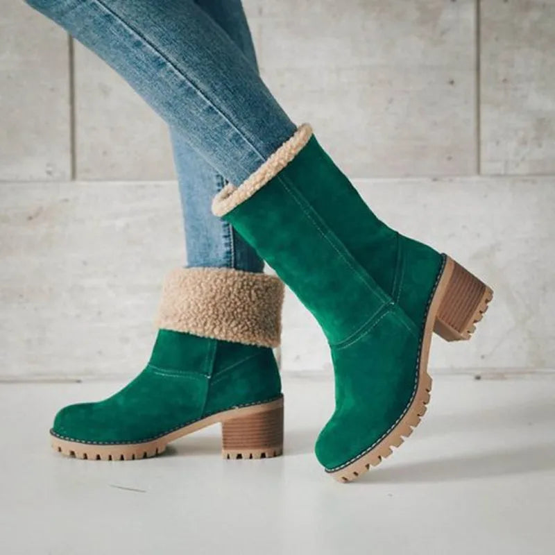 BCEBYL Autumn and Winter Fashion New Casual Comfortable Plus Velvet Warm Square Heel Round Toe Solid Color Women's  Ankle Boots