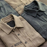 Men Shirt Coat Cargo Shirt Single-breasted Turn-down Collar Long Sleeve Loose Vinatge Patch Pocket Men Spring Fall Coat