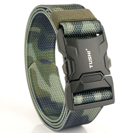 TUSHI NEW Quick Release Aluminum Alloy Pluggable Buckle Elastic Belt For Men Durable Tactical Belts Cowboy Outdoor Army Hunting