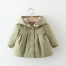 Spring and Autumn Girls Long sleeved Solid Color Hooded Windproof Coat Top Children's Wear Jacket Mid length Korean Edition