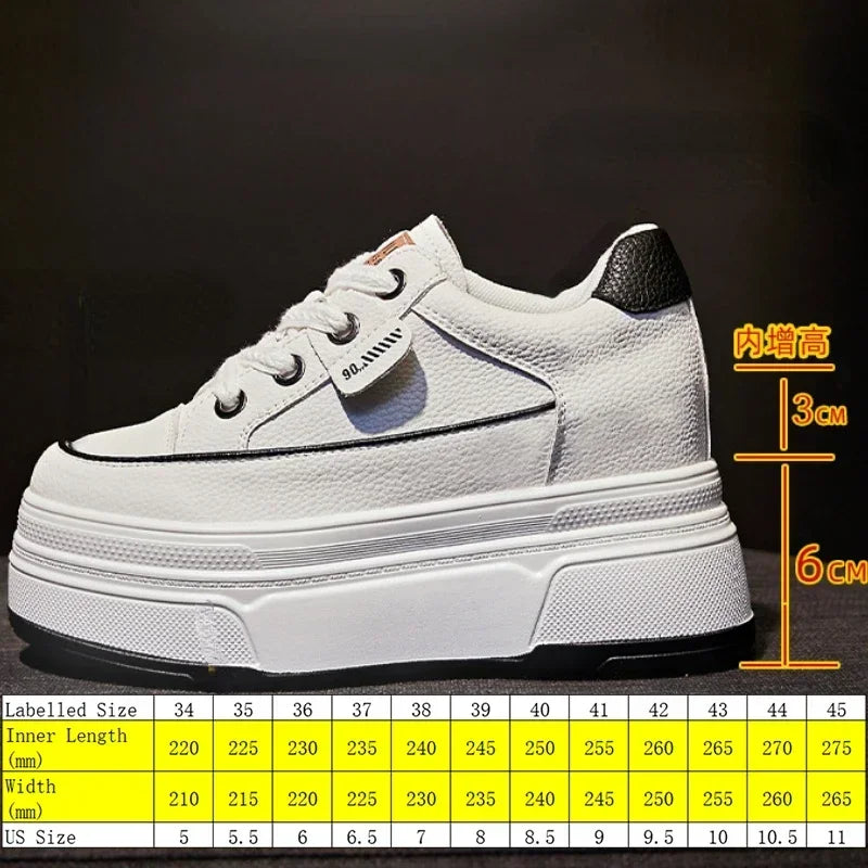 2023 New Platform Sneakers Wedge Genuine Leather Women Spring Autumn Casual Shoes Fashion Sneakers Hidden Heel Spring Shoes 9cm