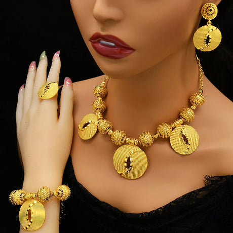 ANIID Africa Luxury Round Ball Jewelry Sets For Lady Bridal Party 24k Gold Color Necklace Set Indian Nigerian Wedding Gifts New