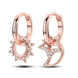 Rose Gold Hoop Earrings For Women 925 Silver Original Pave CZ Heart Ciecle Star Moon U Shape Earrings Luxury Wedding Jewelry