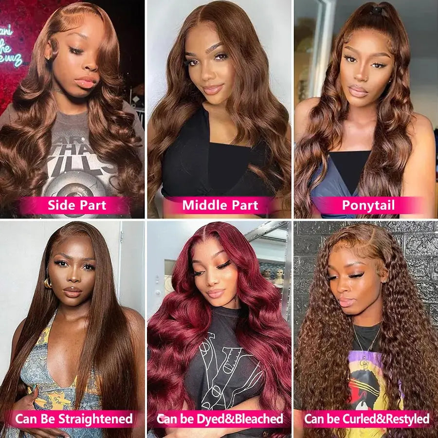 Chocolate Brown Body Wave Lace Front Wigs Human Hair Light Brown 13x4 HD Transparent Lace Frontal Wig Preplucked Brazilian Hair