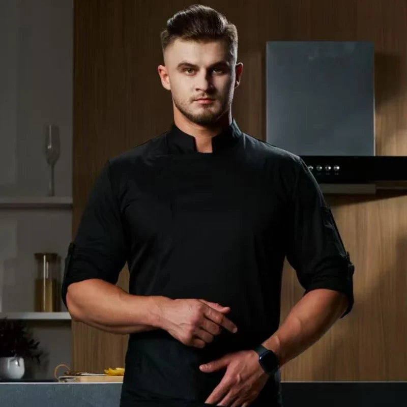 Stretchy Chef Jacket Long Sleeve Waterproof Kitchen Cook Uniform Restaurant Waiter Top