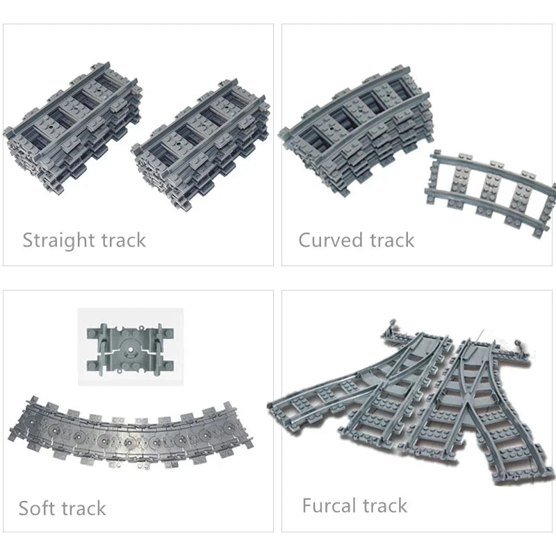 City Trains Parts Bridge Tunnel Model straight curved Rail Bricks soft Flexible Cross Tracks Railway  DIY Building Blocks