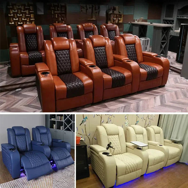 2024 Top electric recliner massage chair theater living room Sofa functional  microfiber leather Cinema four-person Power Seats