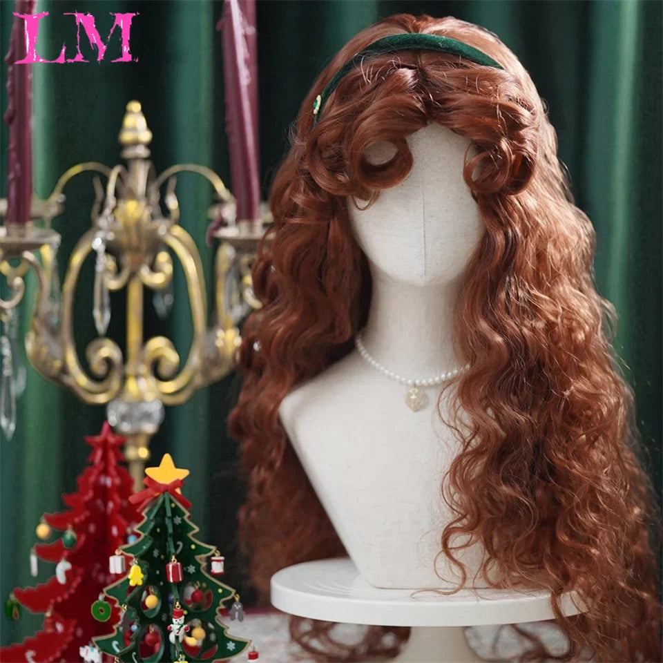 LM Red Brown Copper Ginger Short Curly Synthetic Wigs for Women Natural Wave Wigs with Bangs Heat Resistant Cosplay Hair