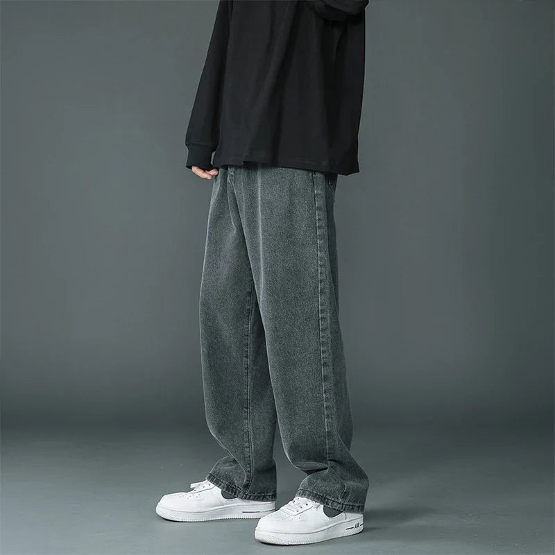 2023 New Brand Spring Men Korean Fashion Blue Pink White Jeans Streetwear Hip Hop Baggy Denim Trousers Straight Wide Leg Pants