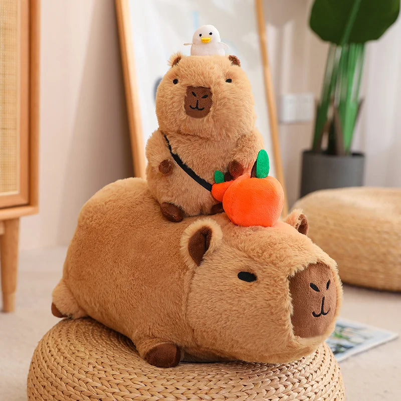 Capybara Plush Toy Simulation Capibara with Fruits Fluffy Doll Stuffed Animals Bubble Pendant Funny Gift for Christmas