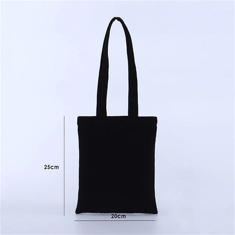 Large Capacity Canvas Shoulder Handbag Folding Eco-Friendly Cotton Tote Bags Reusable DIY Shoulder Bag Grocery Bag Beige Black