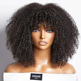 Short Curly Afro Wigs With Bangs For Black Women Human Hair Afro Kinky Curly Wig Highlight Glueless Full Machine Wig 250 Density