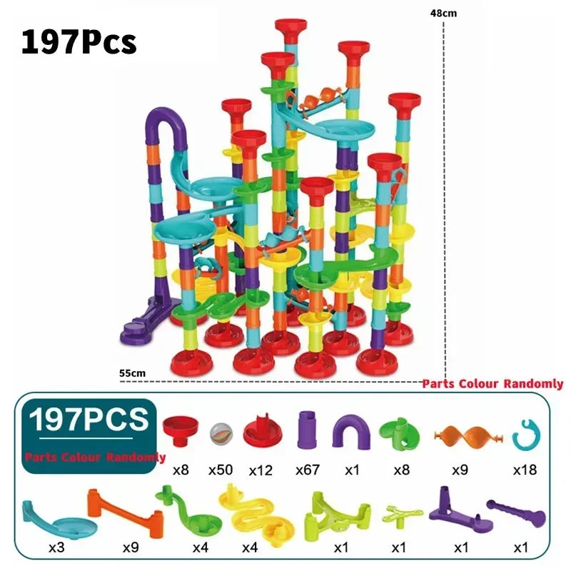 50/197Pcs Children Diy Game Marble Run Race Track Building Blocks Toys 3D Maze Ball Rolling Marbles Running Track Coaster Gift