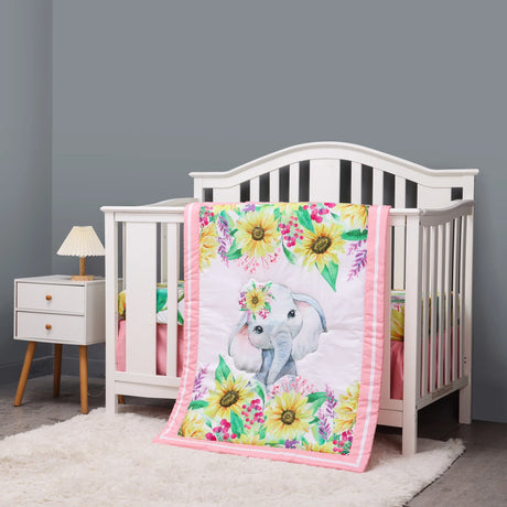 4 pcs Baby Crib Bedding Set for Girls and boys hot sale including quilt, crib sheet, crib skirt,pillow case