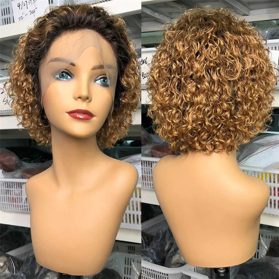 Pixie Cut Wig Short Bob Curly Human Hair Wigs Cheap 13X1 Transparent Lace 99J Burgundy Water Deep Wave Lace Front Wig For Women