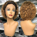 Pixie Cut Wig Short Bob Curly Human Hair Wigs Cheap 13X1 Transparent Lace 99J Burgundy Water Deep Wave Lace Front Wig For Women