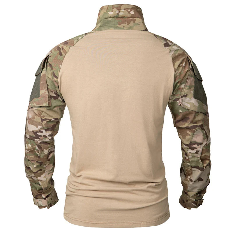 Men's Camouflage Tactical Shirt Long Sleeve Soldiers Army Combat T Shirt Cotton Camo Military Uniform Airsoft Shirts