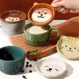 Creative Mug Cute Cartoon Animal Ceramic Mug with Lid Coffee Cup Breakfast Milk Cup Living Room Coffee Table Drinking Utensils