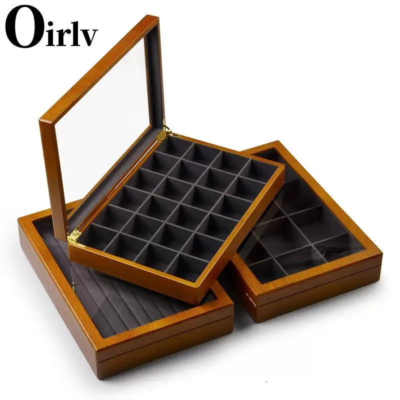 Oirlv Retro Wooden Jewelry Box Ring Necklace Bracelet Display Case Jewelry Case Transparent Jewelry Organizer Case For Women