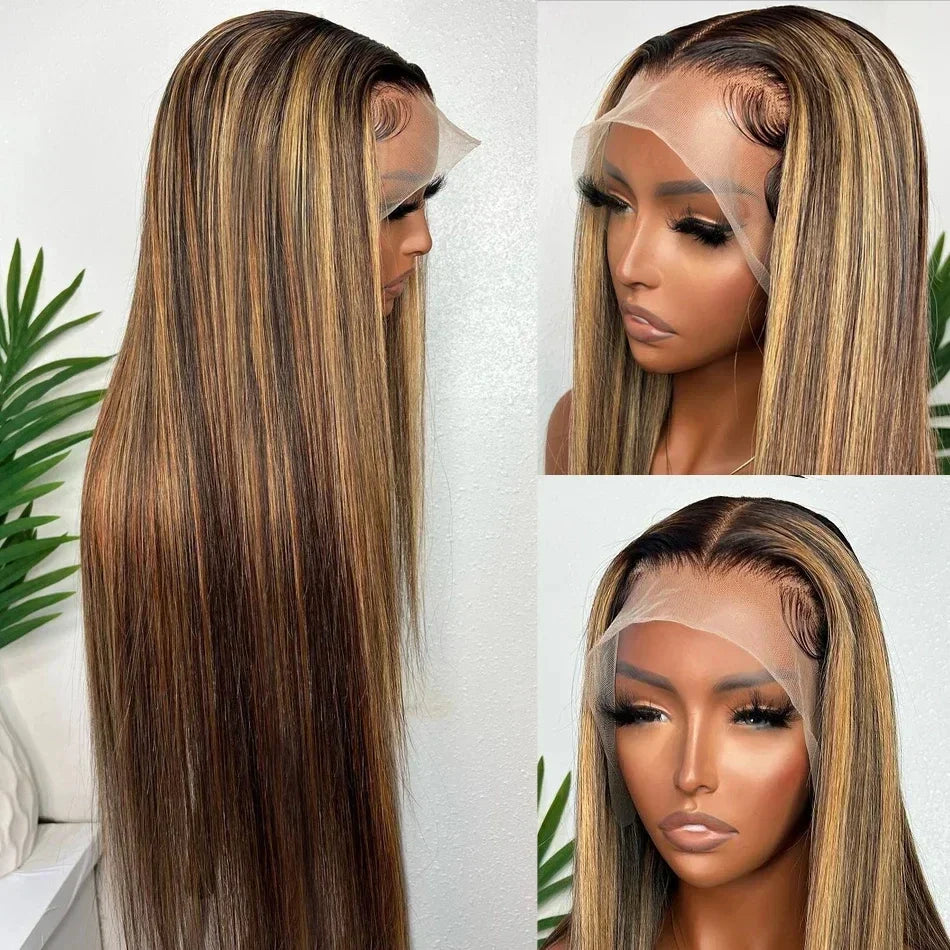 180 Density 30 Inch Highlight Honey Brown Curly Lace Front Human Hair Wig 13x4 Ombre Colored Straight Lace Frontal Wig For Woman