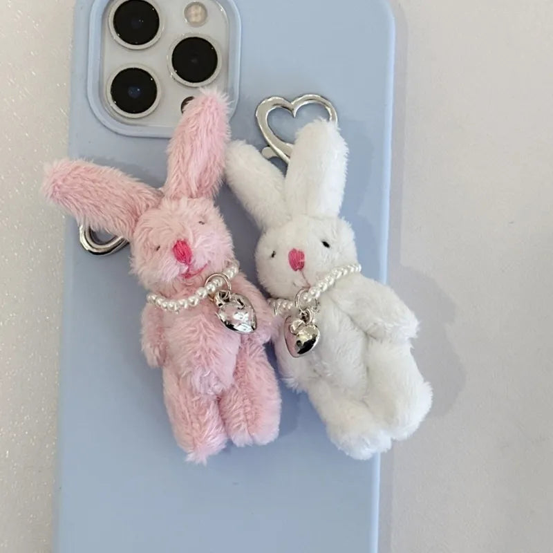 Bunny Heart Phone Chain Korean INS Punk Cute Rabbit Dolls Keychain Bag Decoration Y2K Fashion Jewelry Pendant Accessories Gift