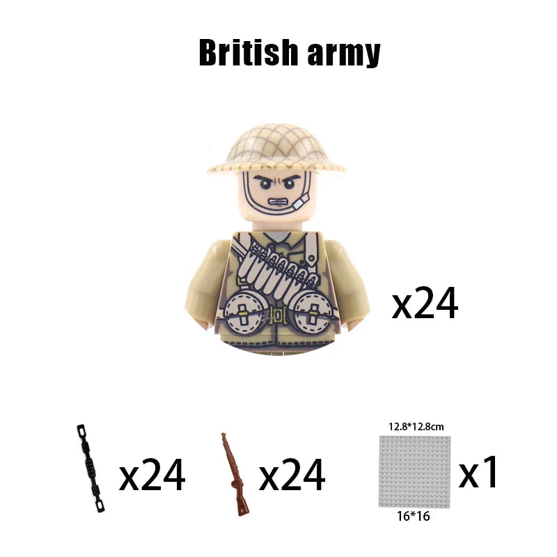 New WW2 Military Building Block Germany US British French Soviet Italian Action Figure Soldier Army Weapon Bricks Kids War Toys