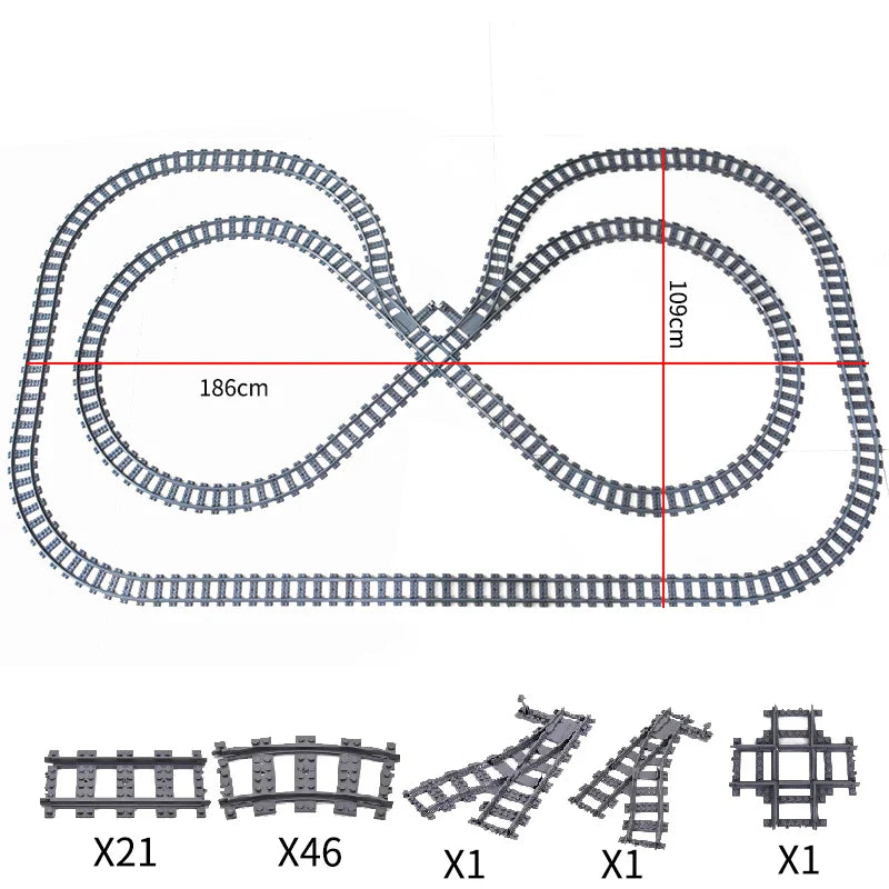 MOC Railway Track For Train Tracks Straight Curved Soft Rails Track Building Block Bricks DIY Trains Rail Boys Toys For Children