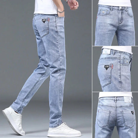 2023 Spring and Autumn new Fashion Solid Color Ripped Jeans Men's Casual Slim Comfortable Large Size High-Quality Trousers 28-36