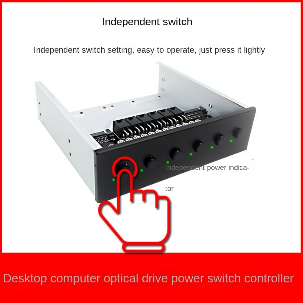 Desktop computer front panel expansion kit for 5.25" optical drive bay with 6 SATA15P power ports and control switch