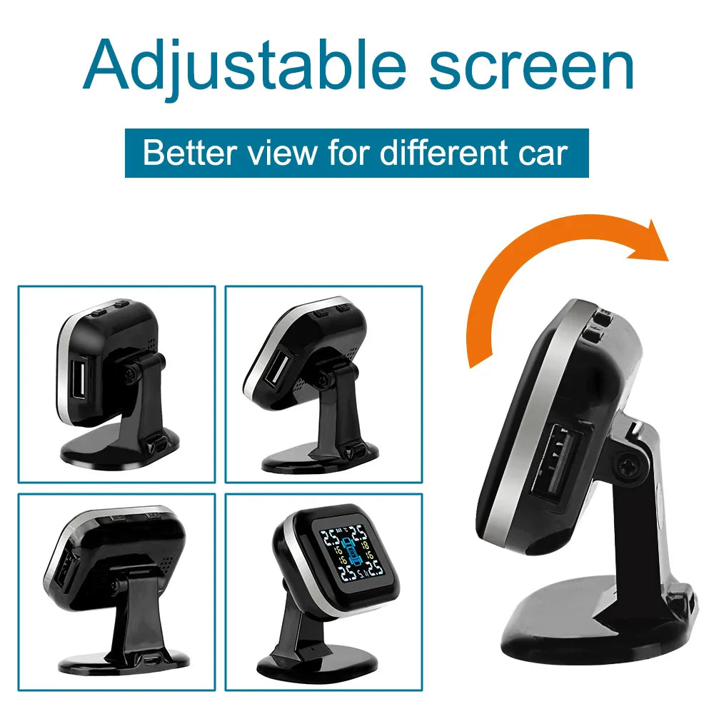 Auto Security Alarm Systems With 4 Pcs External Sensor Wireless Mini Car Tire Pressure Monitoring System USB TPMS