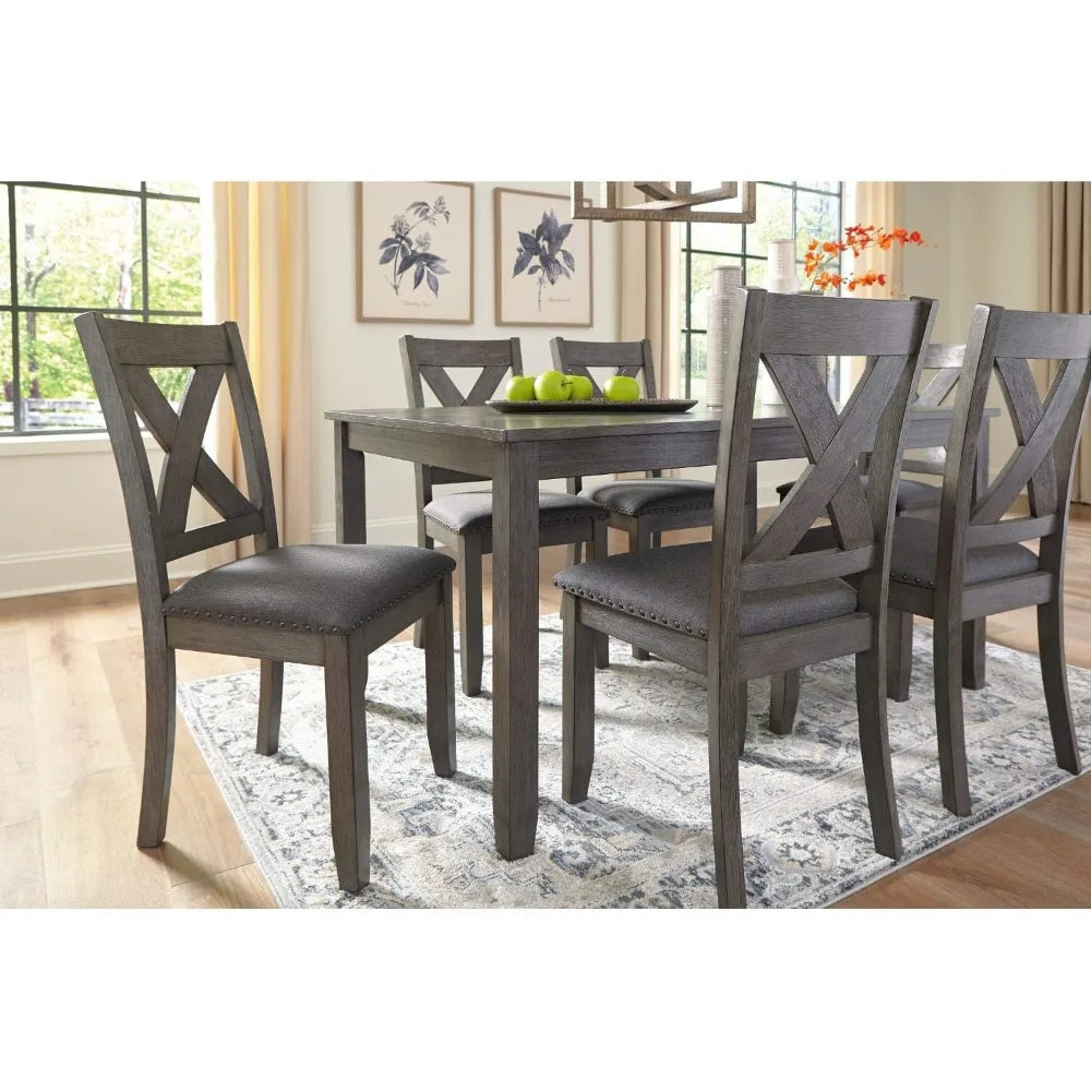 7 Piece Rustic Dining Room Sets, Include Table and 6 Chairs, Gray