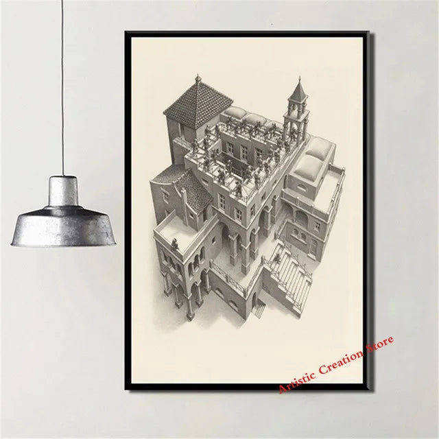 Modern Abstract Art Escher Surreal Geometric Artwork Posters Prints  Canvas Painting Wall Picture Art for Living Room Home Decor