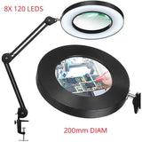 2021 NEW 200MM Diam 120 LED 8X Magnifying Glass for Reading Soldering station phone with LED light stand Illuminated magnifier