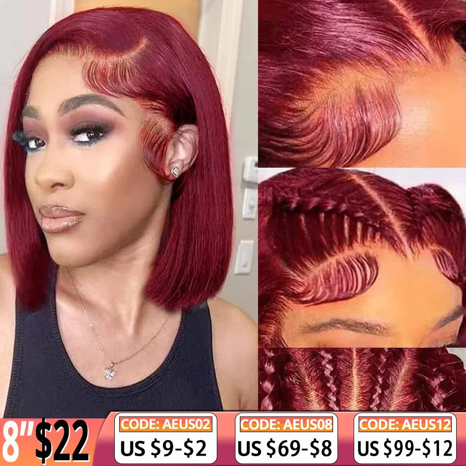 99J Bob Wigs Lace Front Human Hair Wigs 13x4 Lace Frontal Human Hair Wig Burgundy Straight Short Bob Curly Human Hair Bob Wigs