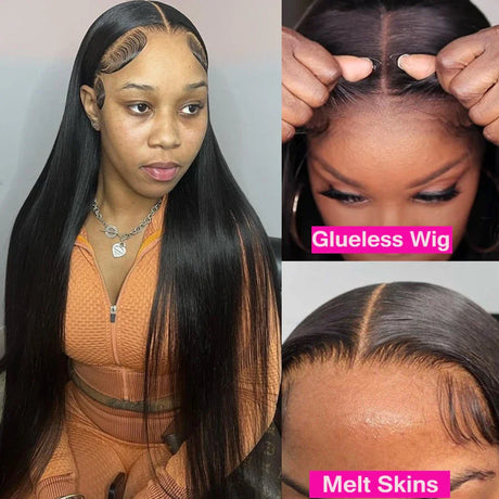 Glueless Wig Human Hair Ready To Wear For Black Women Brazilian 40 Inch Straight 4X4 5x5 Closure Pre Cut Preplucked Wigs