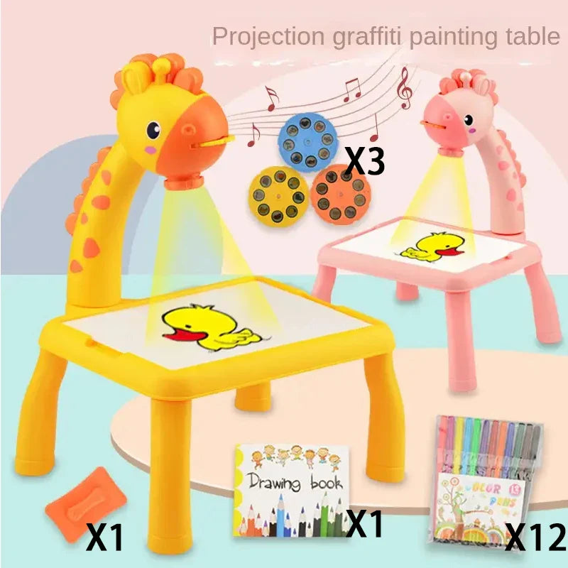 Mini Table Paintings For Children Smart Giraffe Style Projector Desk With Light Learning Painting Machine Toy Kids Projection