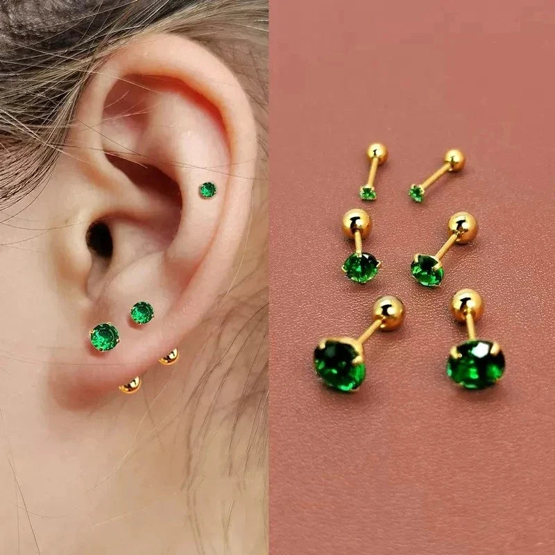 2PCS Small Ear Studs Earrings Cartilage Earrings Colorful Shiny Zircon Titanium Steel Anti-allergic 16G Fashion Jewelry Women