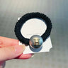 Fashion Seamless Black Hair Ties Rope Simple Pearl Beaded Ponytail Holders Rubber Band With Ribbon For Women Girls