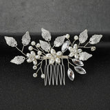 Silver Color Flower Hair Comb Clip Girls Handmade Alloy Pearl Hairpin Bridal Tiaras Wedding Hair Accessory Crystal Hair Jewelry